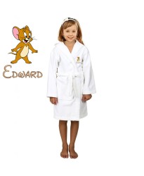 Brown Mouse Cartoon Design & Custom Name Embroidery on Kids Hooded Bathrobe